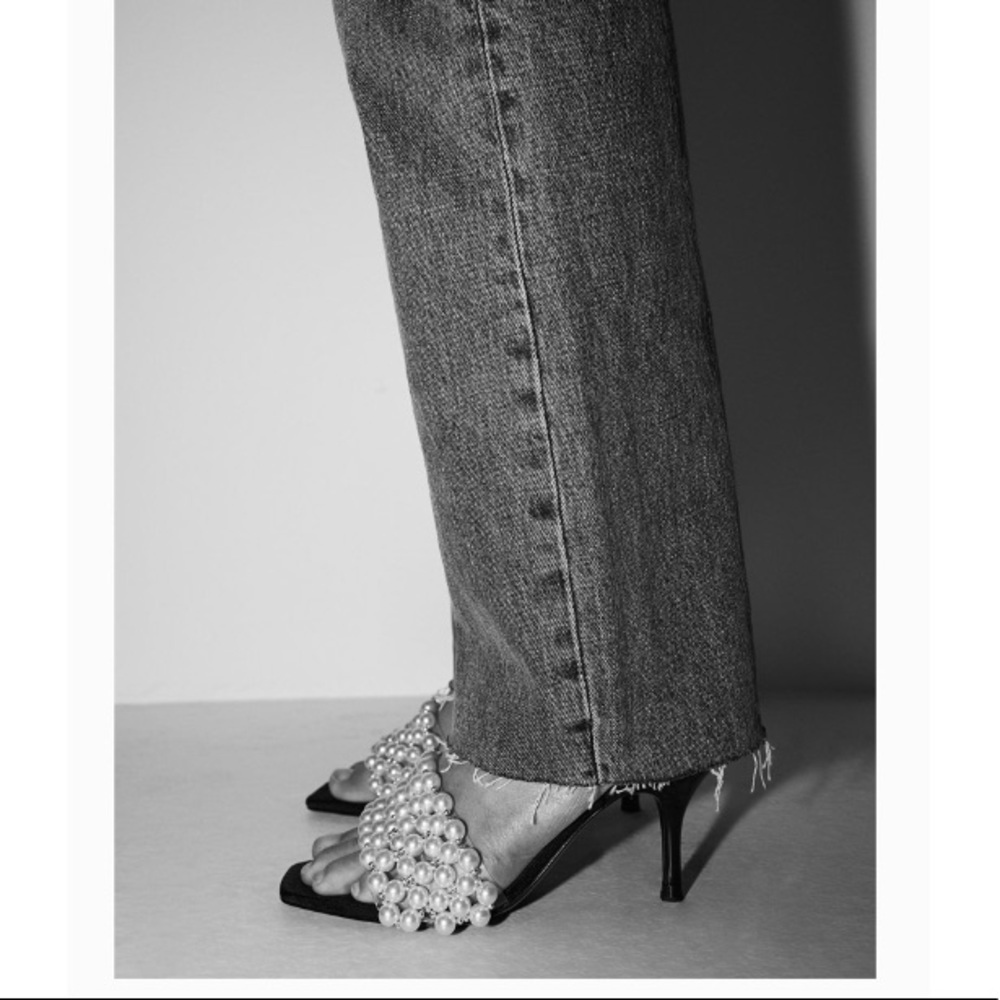 Zara Pearl Detail Square Toe Heel Sandals Size 9/40 - Picture 6 of 7